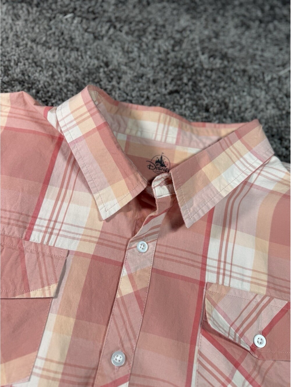 Disney Parks Shirt Mens 2XL Button Up Plaid Short Sleeve Mickey Mouse